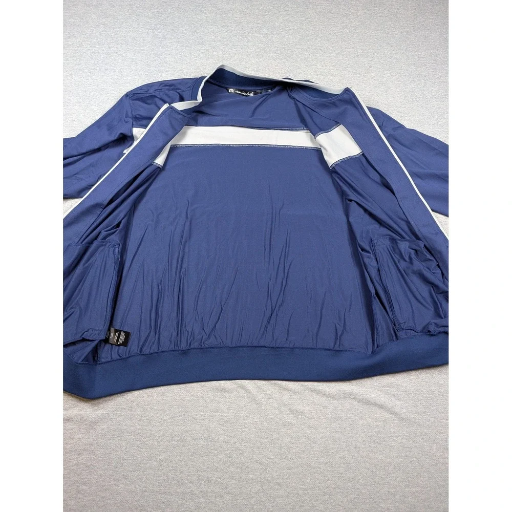 Travis Mathew Track Jacket Mens 2XL Blue White Full Zip Colorblock Golf Nylon